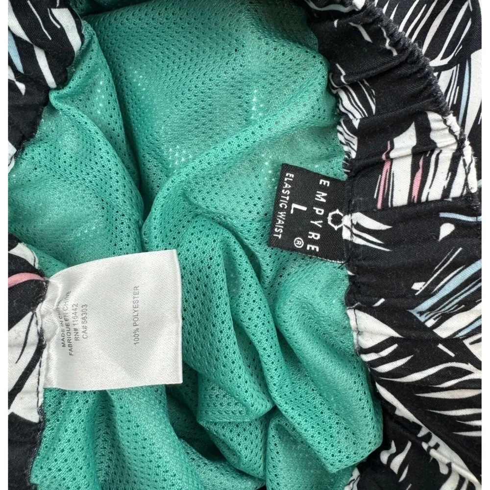 Empyre Swim Trunks Men Large Black White Tropical Palm Leaf Mesh Lined Shorts